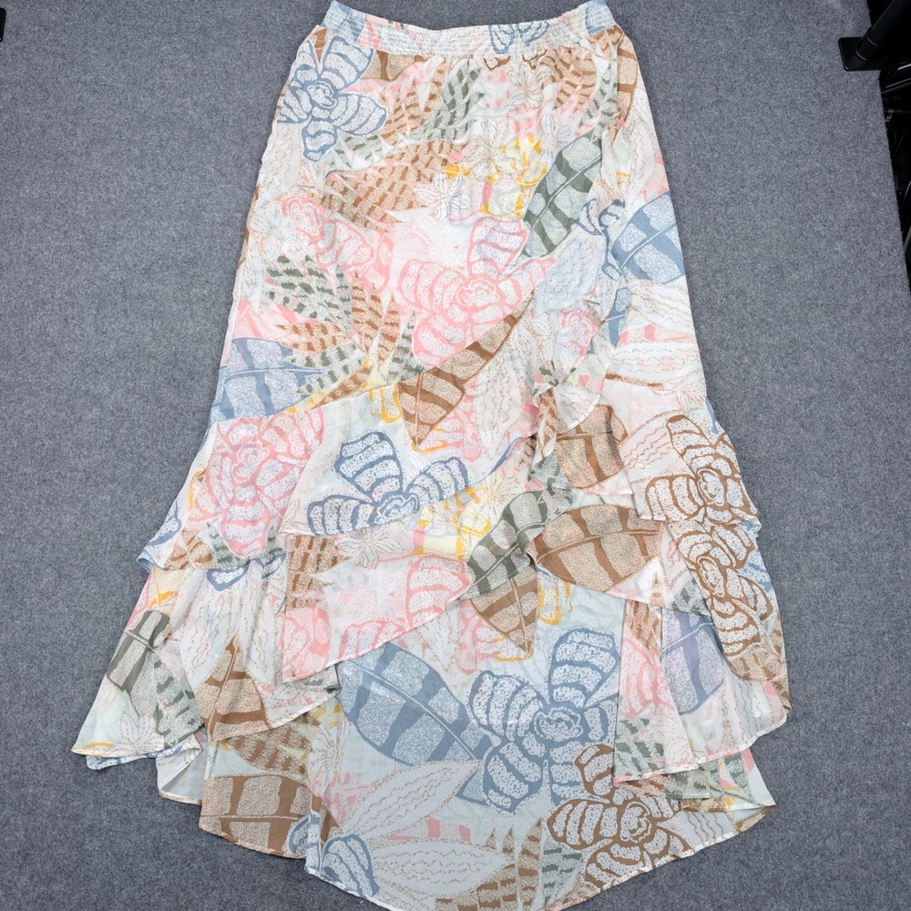 White House Black Market Floral Tiered High Low Maxi Skirt 12 Pink 570367420